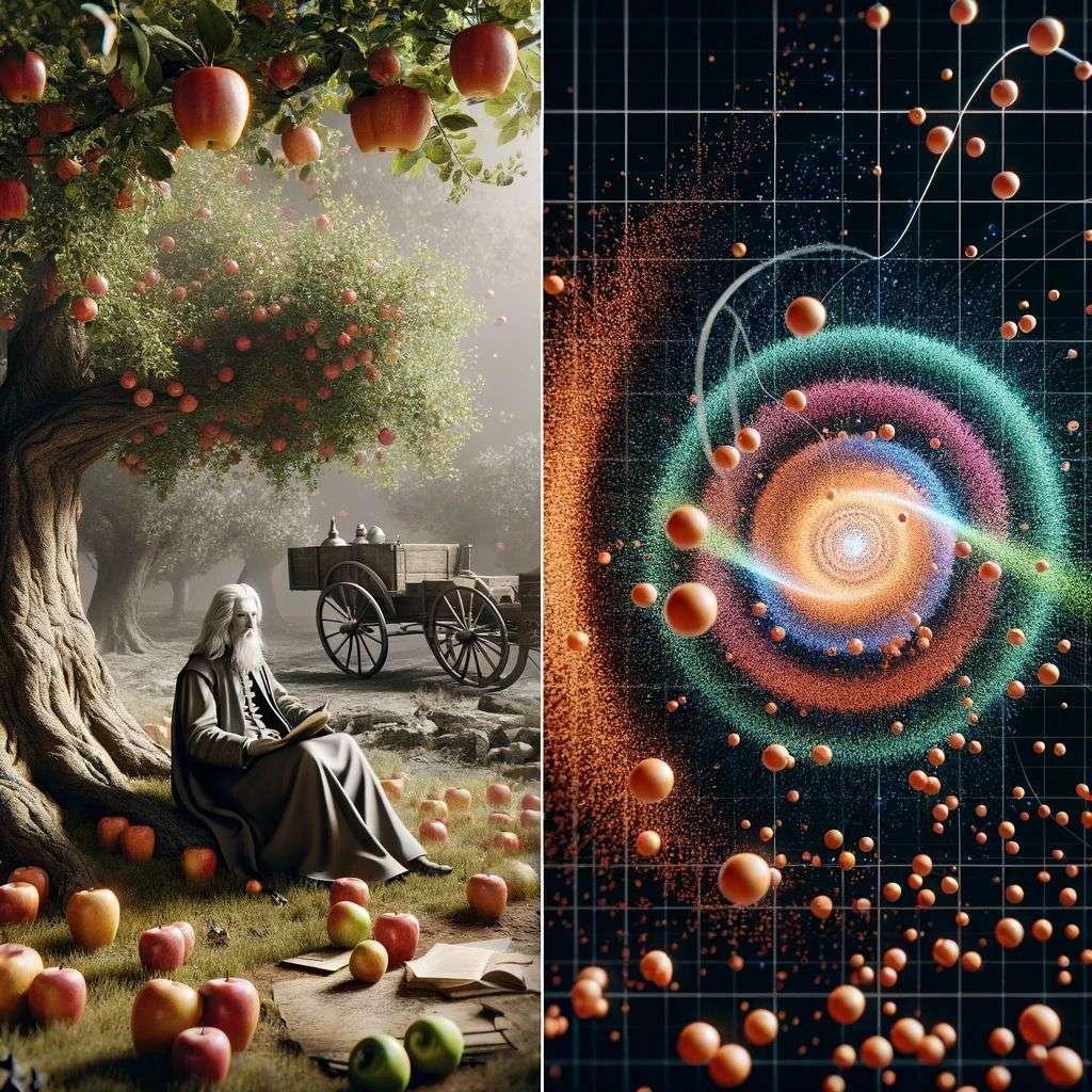 the discovery of gravity, particle simulation, Octane render
